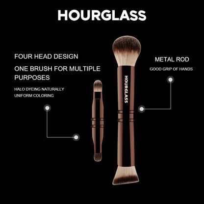 Hourglass Makeup Brush- No.24 Four-Head Multifunctional Brush Loose Powder Foundation Concealer Eyeshadow Concealed Makeup Brush